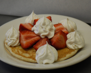 Single Pancake with Strawberries & Whipped Cream