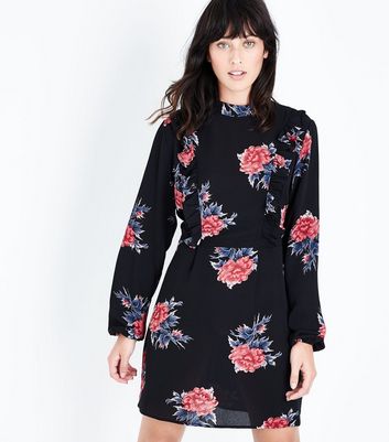 AX Paris Robe noire à imprimé floral et col cheminée KkIVbCr0