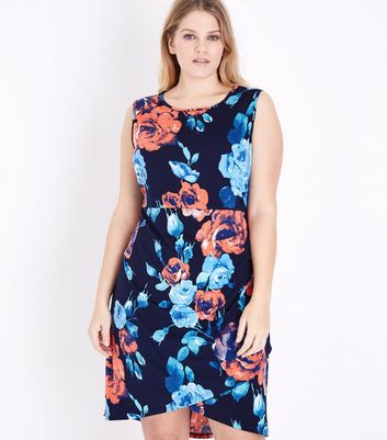 Blue Vanilla Curves Robe sans manches bleu marine à imprimé floral TE5KmrB0 Blue Vanilla Curves Robe sans manches bleu marine à imprimé floral TE5KmrB0