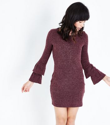 Parisian Robe bordeaux côtelée à manches à plusieurs niveaux g3udEHxl