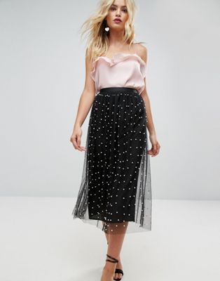 Jupe longue en tulle entièrement doublée et ornée de perles fantaisie 4AN4ogBR Jupe longue en tulle entièrement doublée et ornée de perles fantaisie 4AN4ogBR
