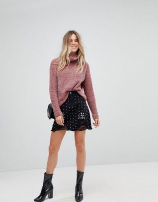 Boohoo Boohoo Minijupe en jean ornée de perles fantaisie Uy6NO1Zw