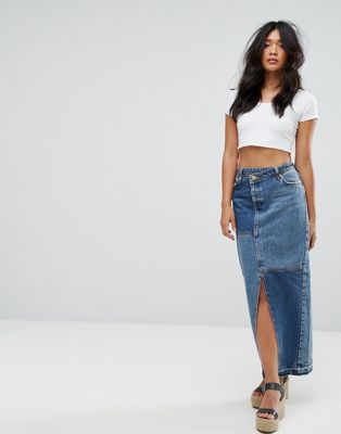 River Island River Island Mini jupe en jean vieilli avec fente sur le devant KgXXVh4r