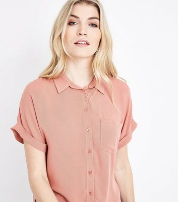 Chemise en crêpe rose moyen à manches retroussées NXeuoRja