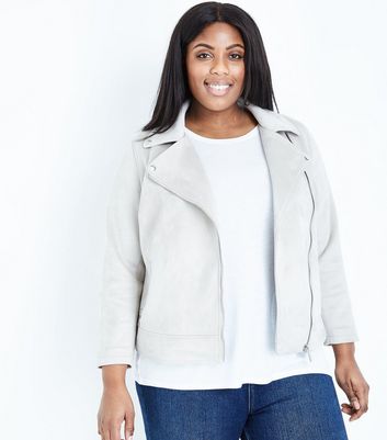 Curves Veste biker gris pâle en suédine rbr2rOkb