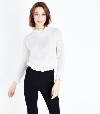 Cameo Rose Pull écru à col haut et à volants j1XE8X4l