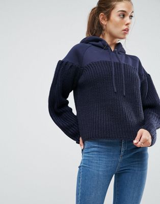 Pull à capuche en maille et molleton tmTZYEgF