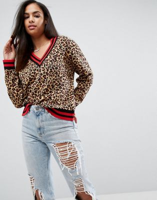 Pull motif léopard avec bandes style sport mHx4ykUC Pull motif léopard avec bandes style sport mHx4ykUC