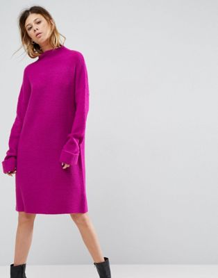 Robe col roulé en maille côtelée duveteuse V7LpDu9M